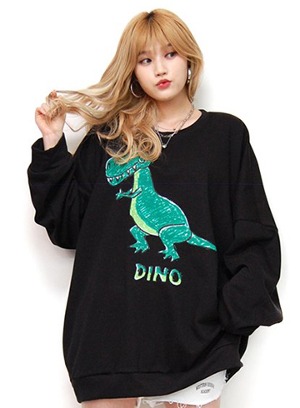 공룡 오버핏 맨투맨 티셔츠 OPA265